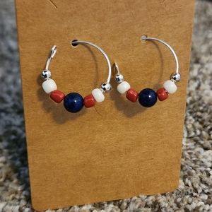 Free w/purchase Red, white, and blue beaded hoop earrings